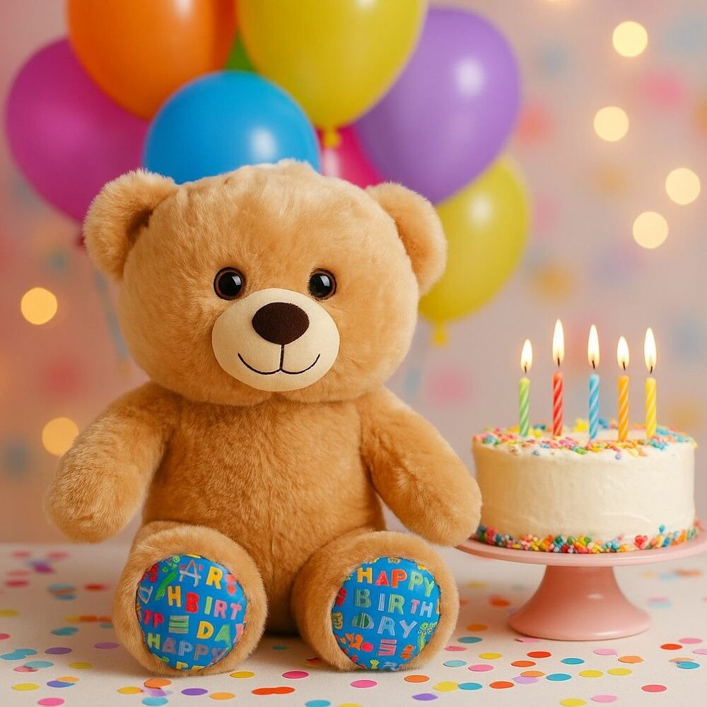 Build-A-Bear Happy Birthday Plush Teddy Bear 14” Tan Stuffed Animal Gift